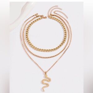 24k Gold Plated Layered Snake Pendant Necklace - Women’s Jewelry new